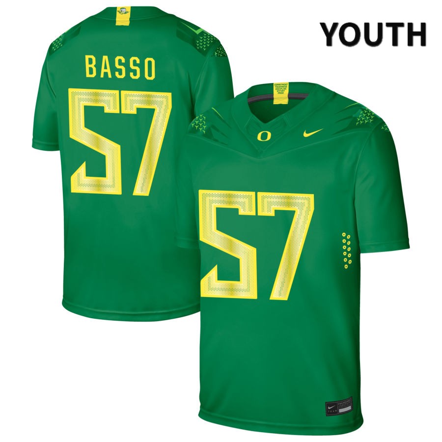 Oregon Ducks Youth #57 Luke Basso Football College Authentic Green NIL 2022 Nike Jersey SYI55O4W